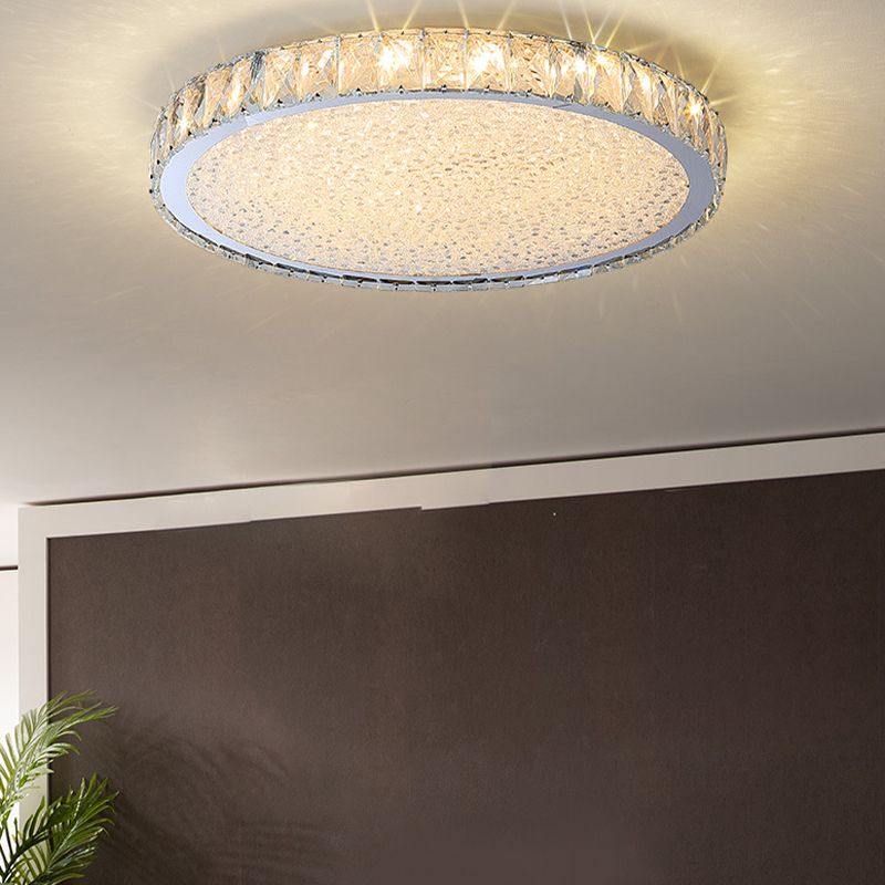 Stainless Steel Round Flush Ceiling Light Simple LED Crystal Flush Light