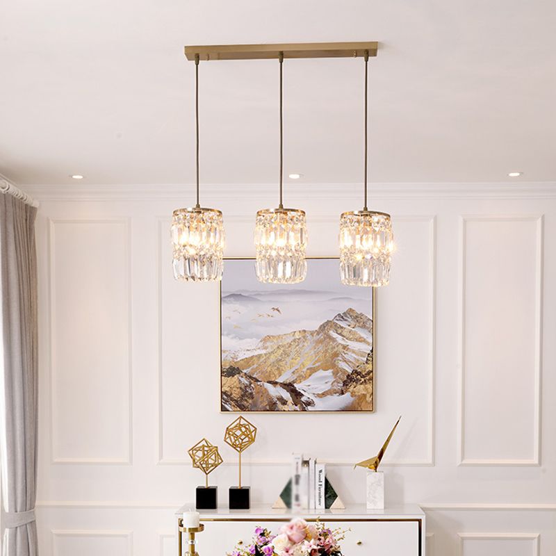 3 luces Cilíndricas de cristal de la isla de cristal 26.7 "de ancho de ancho de iluminación de latón de estilo nórdico para comedor