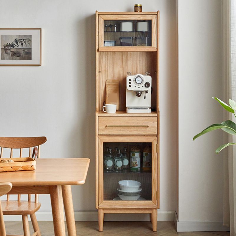 Modern Living Room Curio Cabinet Solid Wood Glass Doors with Drawer