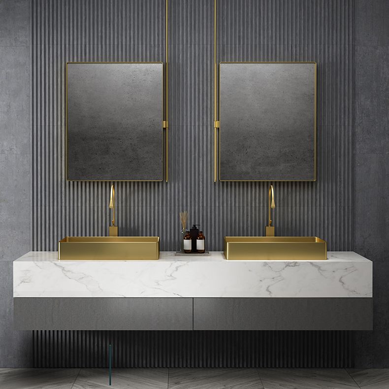 Modern Bathroom Sink Metal Rectangular Vessel Bathroom Sink with Pop-Up Drain
