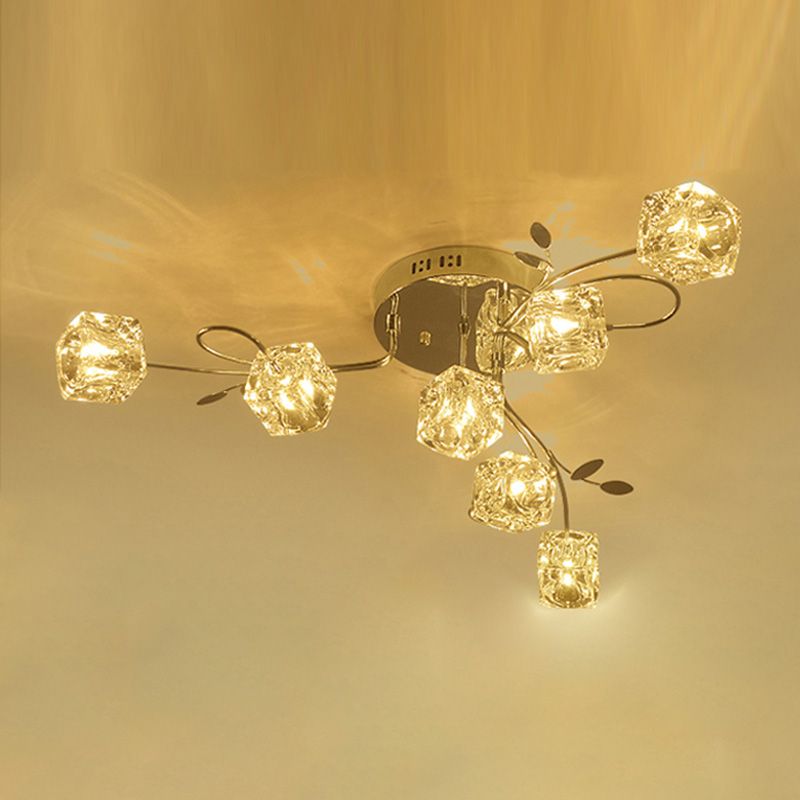 Cube contemporain Flush Lightture Crystal Flush Plafond Light en argent