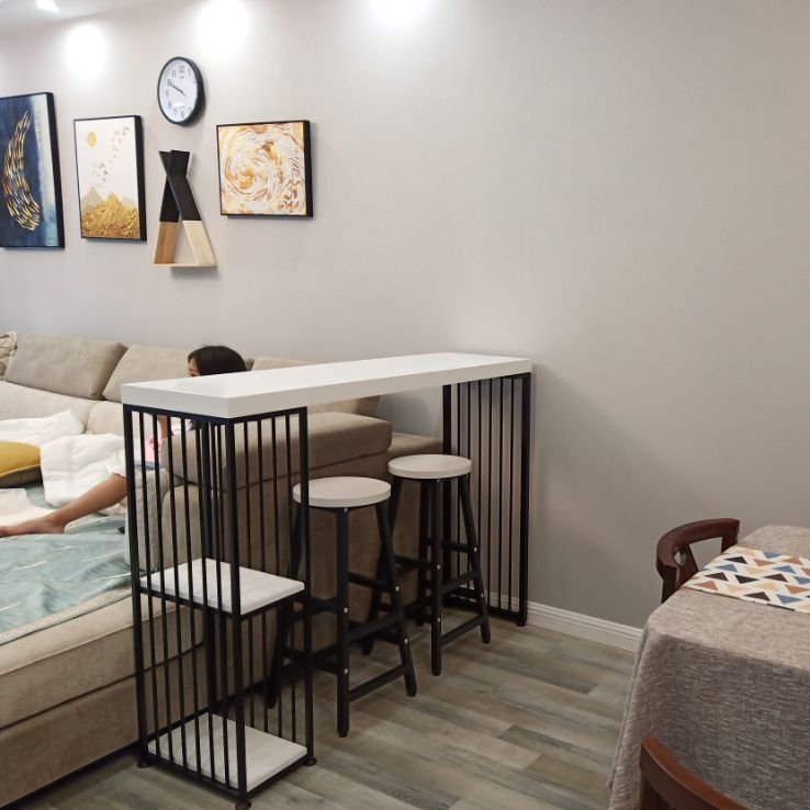 Glam Style Rectangle Bar Table Pine Solid Wood Bar Dining Table with Storage