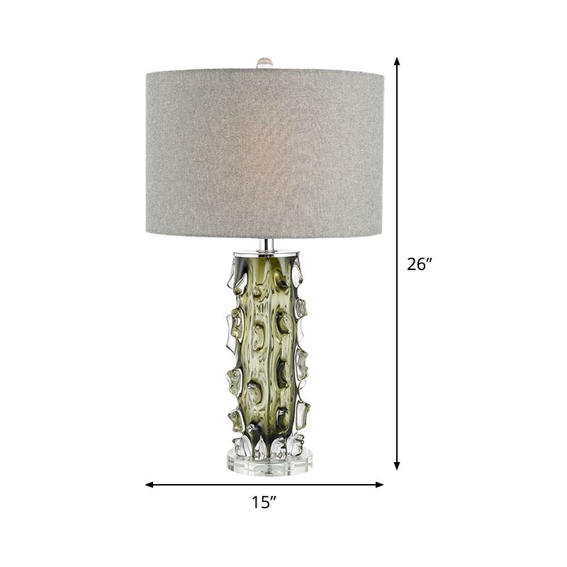 1 Bulb Bedside Table Lamp Modern Grey Reading Book Light with Cylinder Fabric Shade