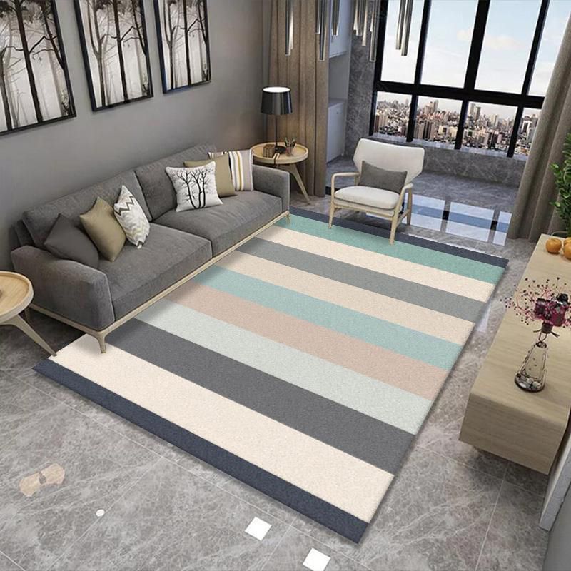 Dark Blue Geometric Rug Polyester Modern Rug Washable Rug for Drawing Room