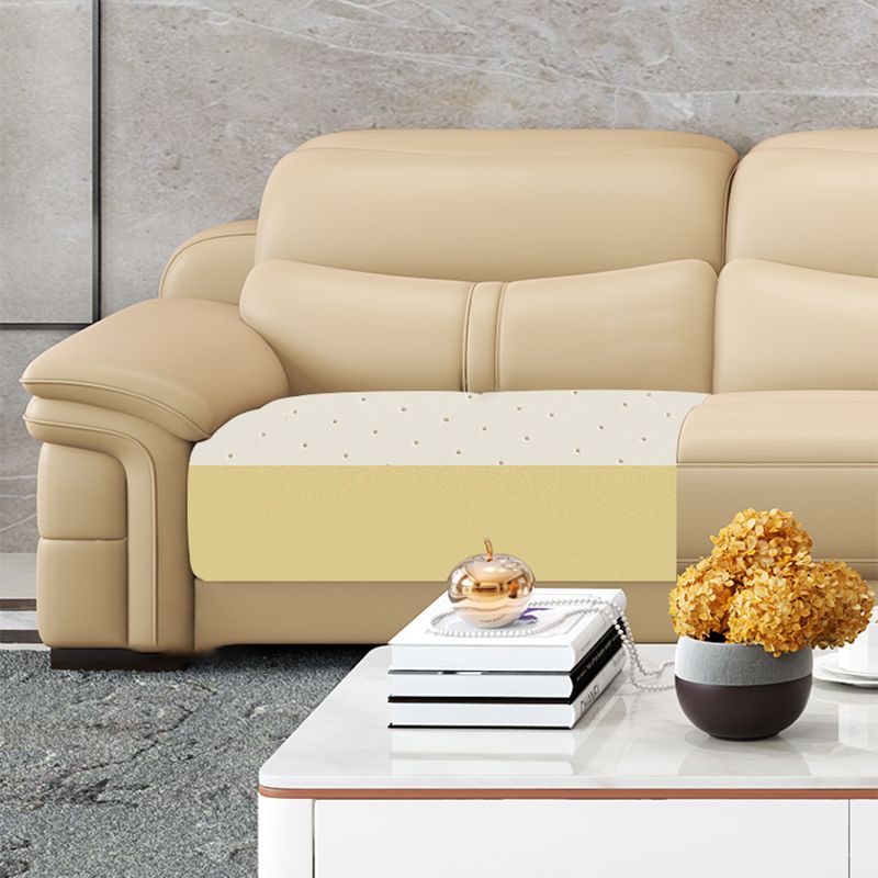 38"H Contemporary Sectional Sofa Beige Leather Tufted Sectional