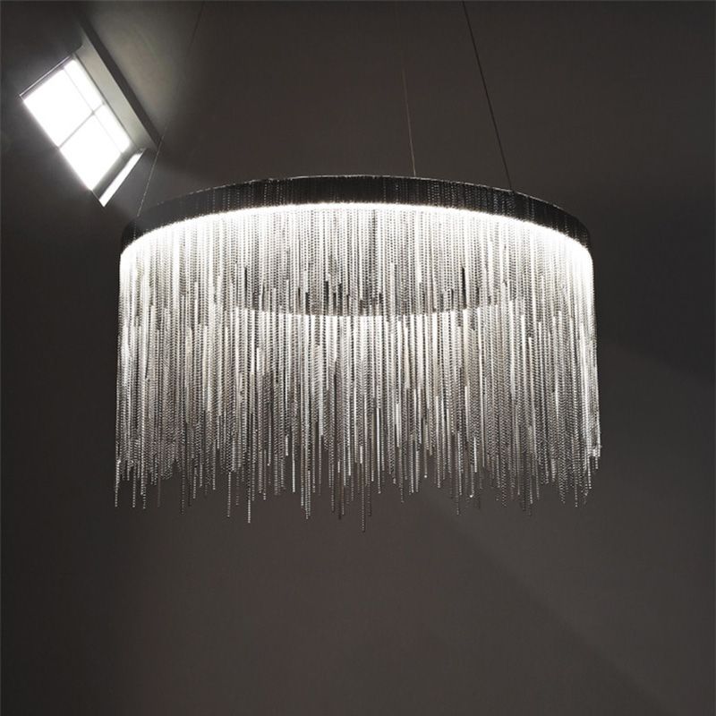 Sombra de cadena de metal Costeo de lámpara contemporánea Luz para sala de estar de comedor