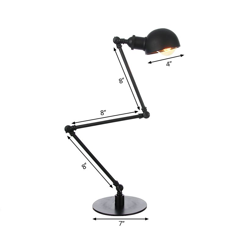 Black/Brass Domed Table Lighting Industrial Style 4"/8.5" Wide 1 Bulb Metallic Table Lamp with Adjustable Arm for Office