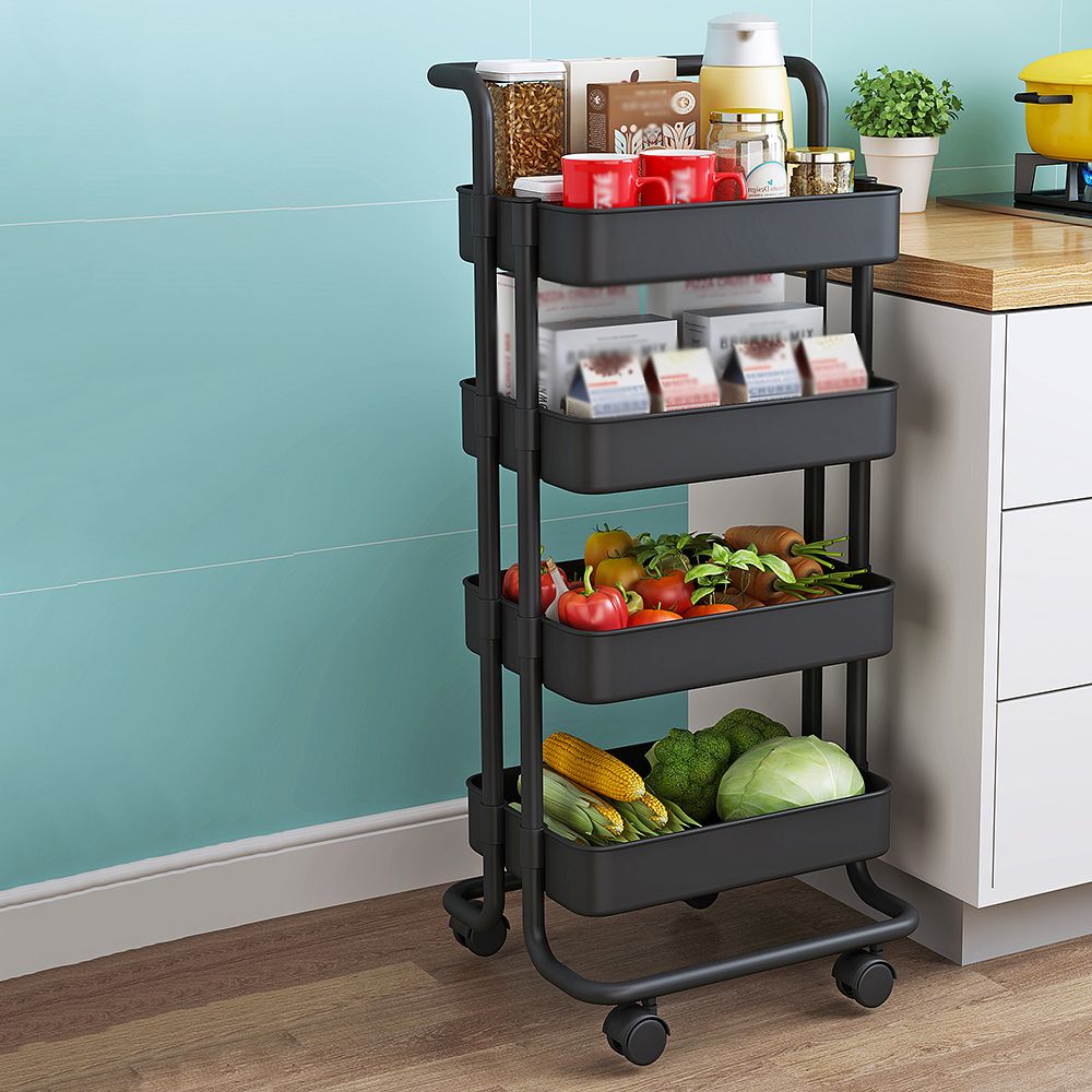 Metal Frame Open Etagere Bookshelf Modern Vertical Bookcase with Caster Wheels
