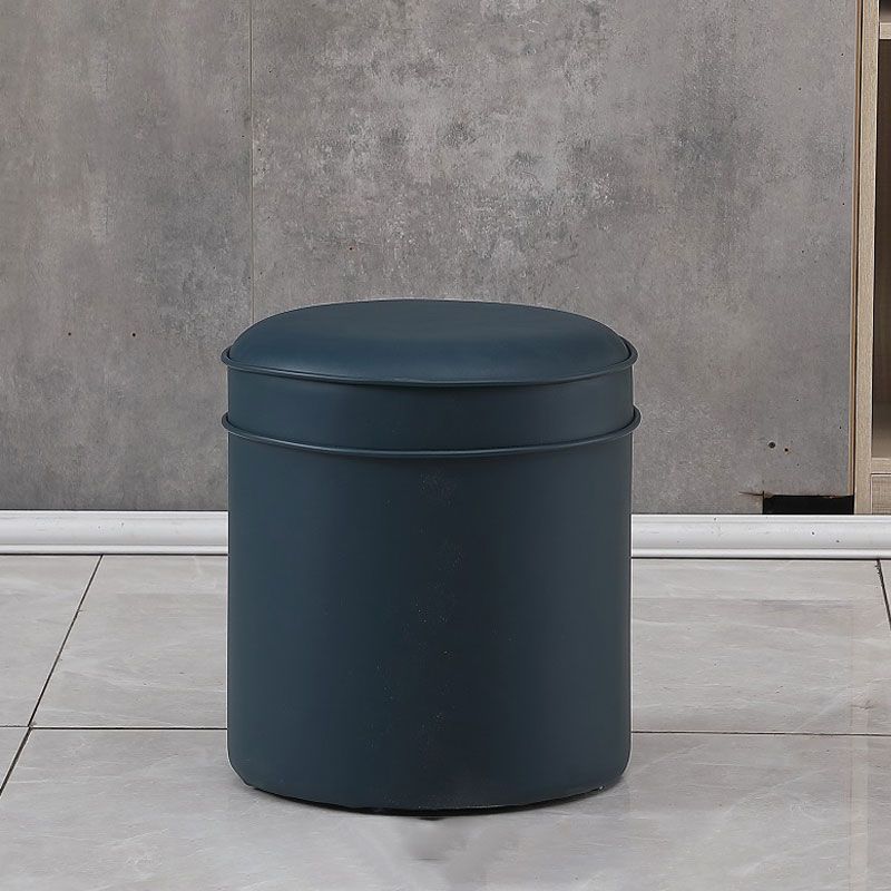 Orange Faux Leather Pouf Modern Pure Color Round Indoor Pouf