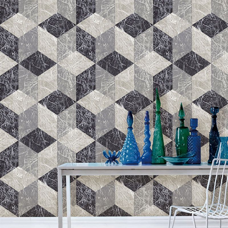 Harlequin Wall Covering for Coffee Shop Harlequin and Grid Wallpaper in Pastel Grey, Stain-Resistant