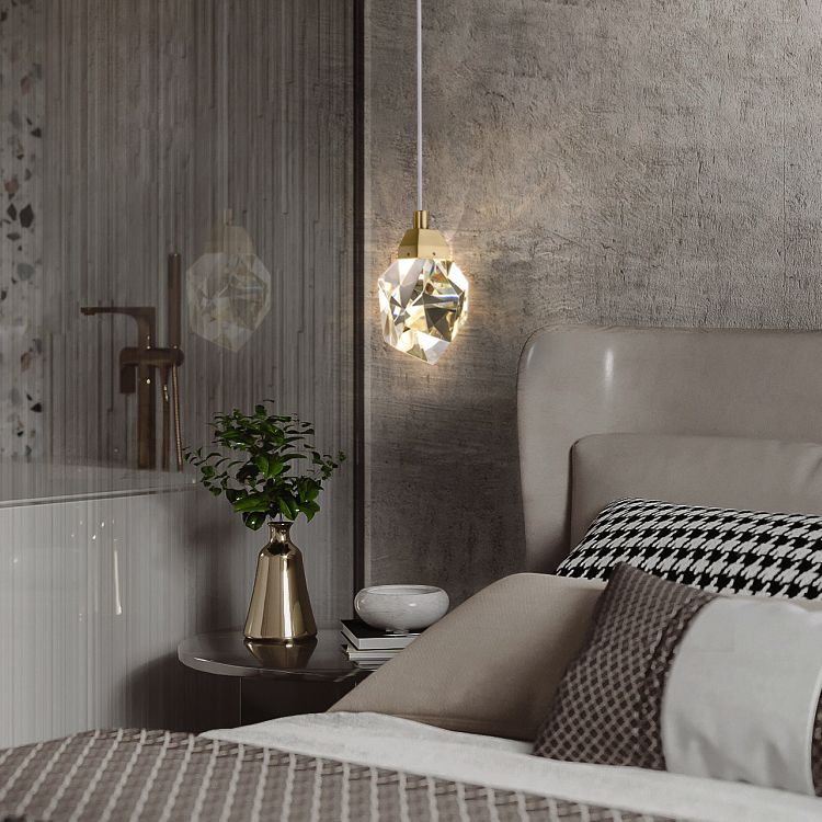 Lampe à suspension géométrique en cuivre LED moderne LED avec nuance de cristal