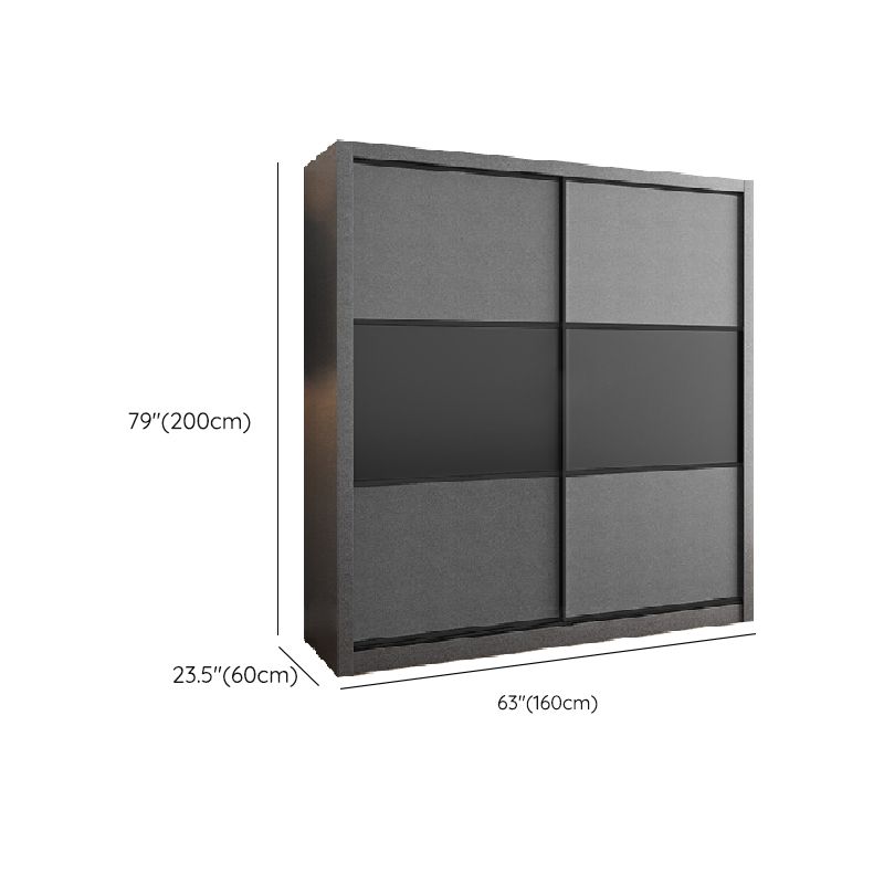 Modern Sliding Door Wardrobe for Bedroom Gray Manufactured Wood Cabinet