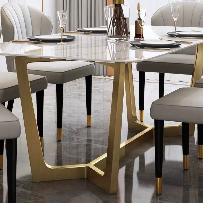 Glam Dinette Table Stone Rectangle Dining Room Table in White