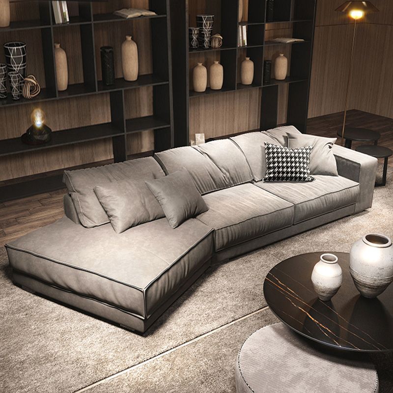 Scandinavian Square Arm Sectional with Pillow Back for Apartment