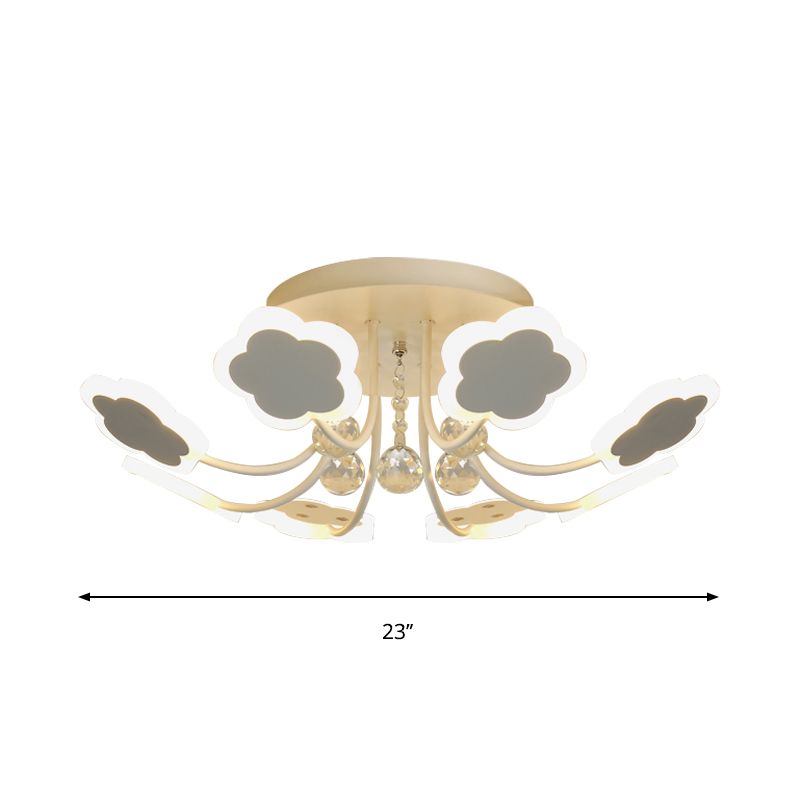 Petal-Shape Semi Mount Light Modern Acrylic 23"/27" W LED Black/White Ceiling Lamp with Clear Crystal Draping, Warm/White Light