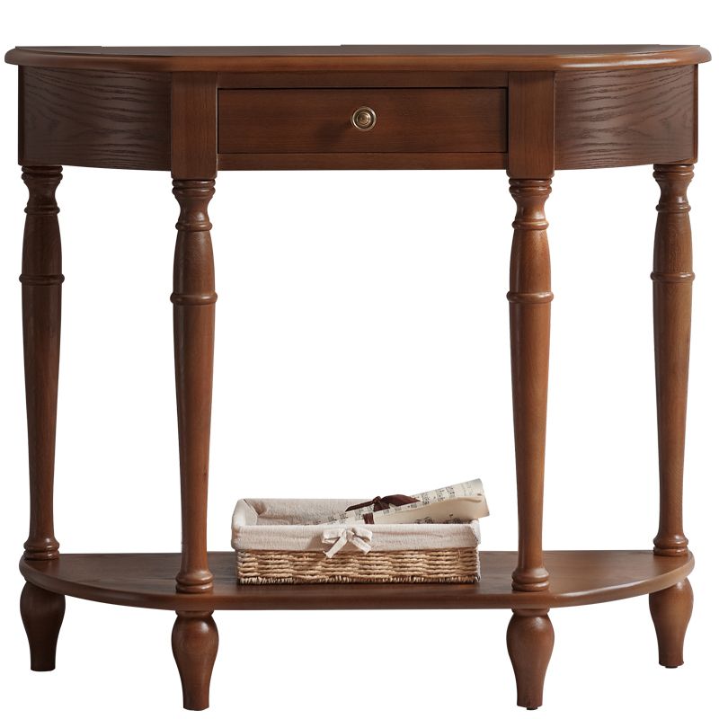 Mid-Century Modern 4 Legs Wood Half Moon Console Table in Brown