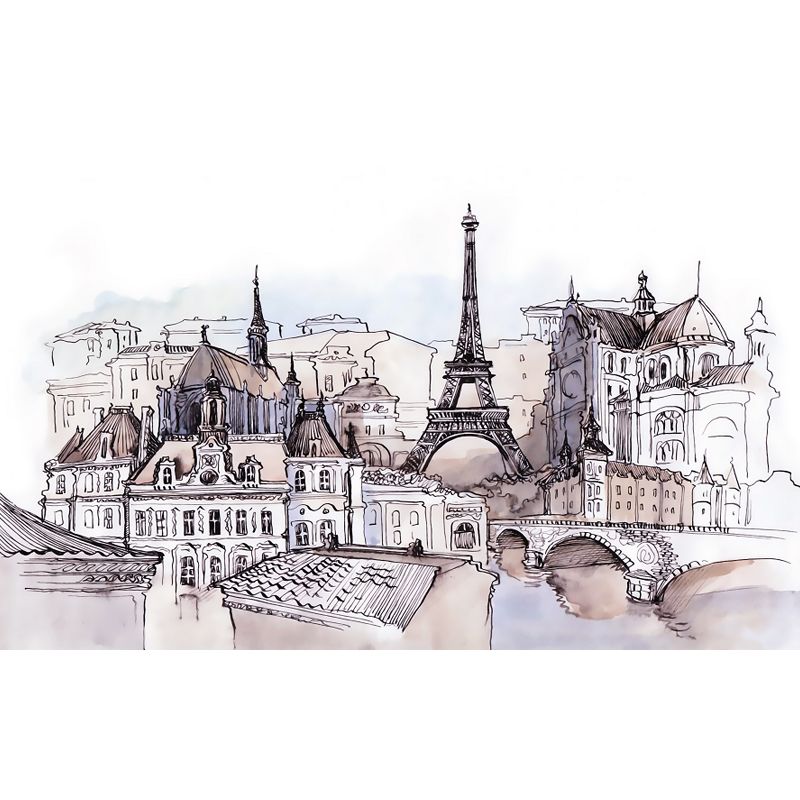 Grey Sketch Cityscape Mural Wallpaper Landmark Global Inspired Washable Wall Covering