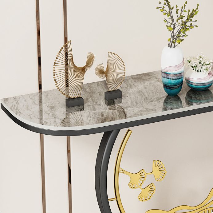 Glam Iron Console Accent Table Stone Console Sofa Table for Hall