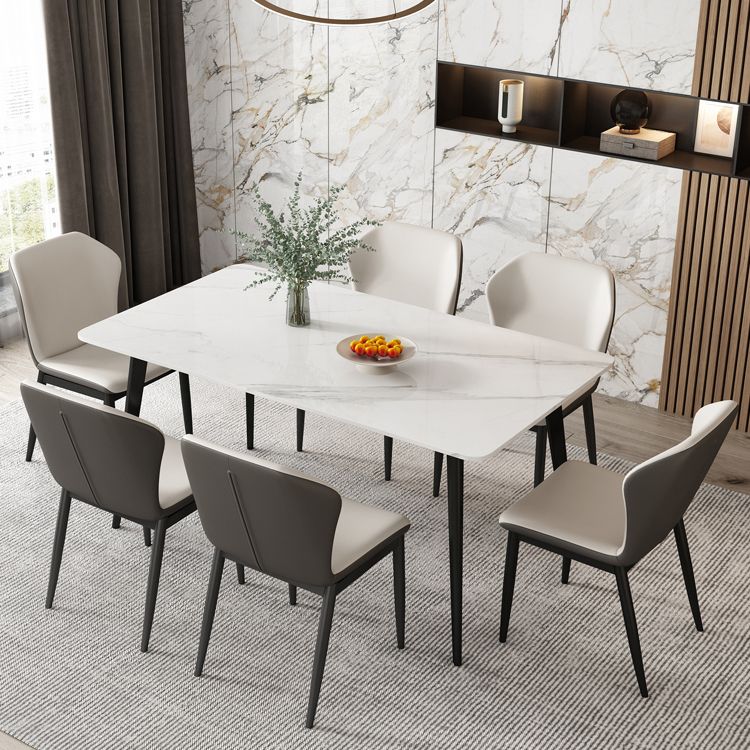Contemporary Style Sintered Stone Dining Table Rectangular 4 Legs Table in White