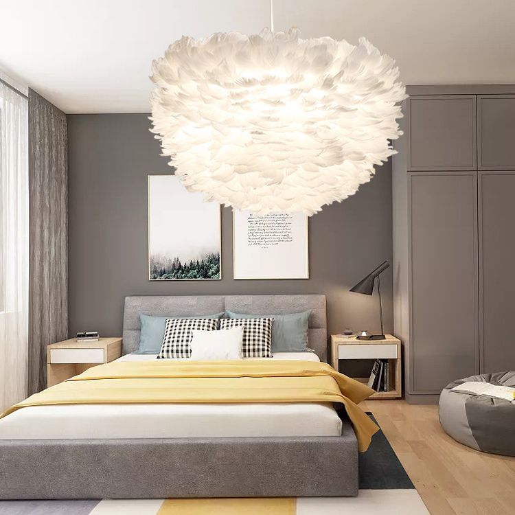 Modern Style Feather Hanging Lights White Simple Hanging Lamp Kit for Living Room