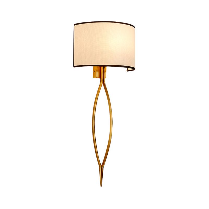 2-Light Wall Mount Lamp Simple Living Room Sconce Light Fixture with Half-Cylinder Fabric Shade in Gold