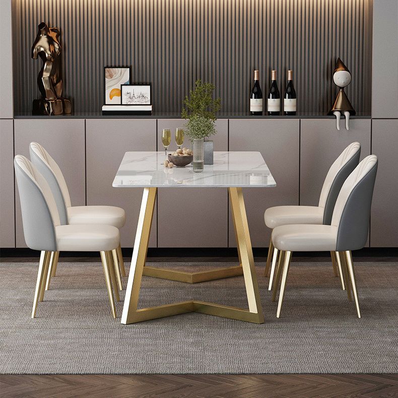 Glam Rectangle Dining Table Set 1/2/5/7 Pieces Dinette Set with White Sintered Stone Top