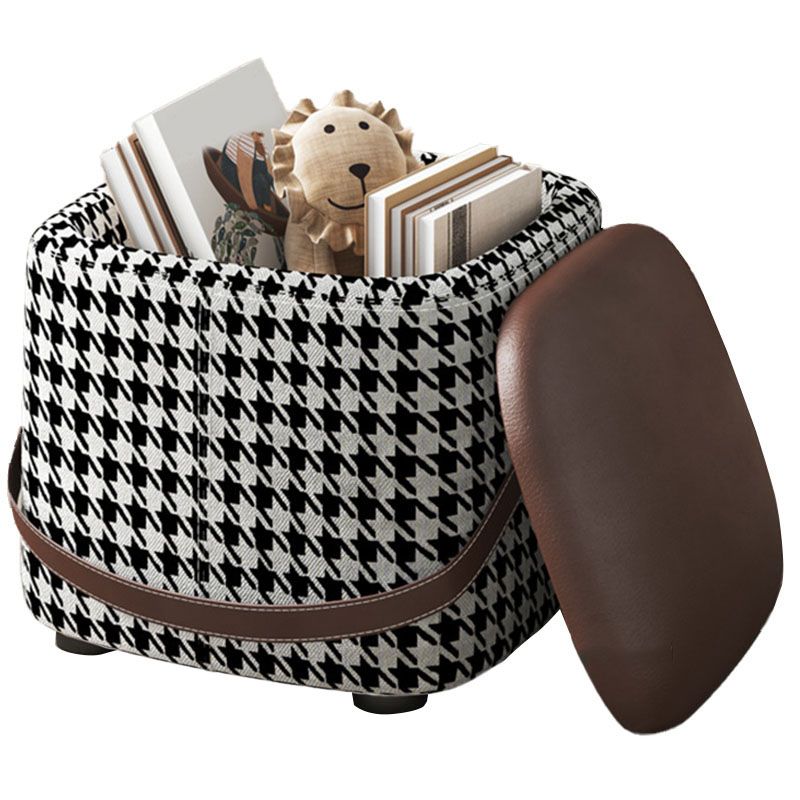 Modern Pouf Ottoman Fabric Upholstered Solid Color Portable Square Ottoman with Storage