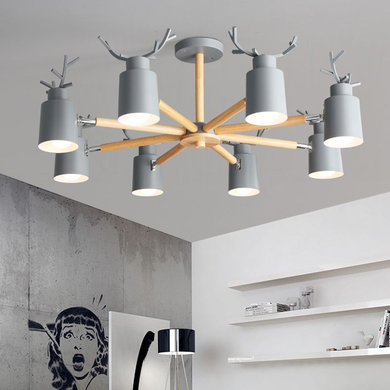 Spotlight réglable en métal en métal Lumière de lustre nordique avec une teinte cylindrique et un bras en bois
