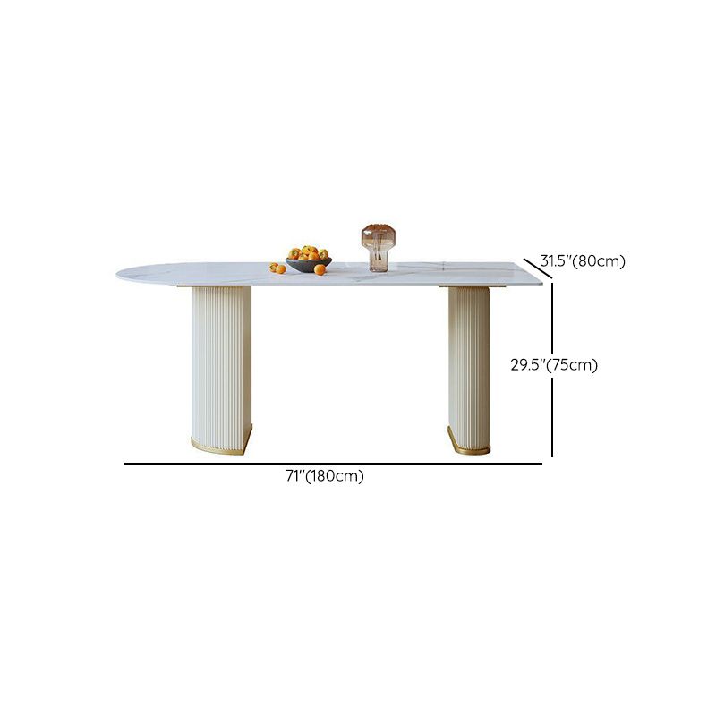 Freeform Sintered Stone Dining Table Luxury White Table with Double Pedestal