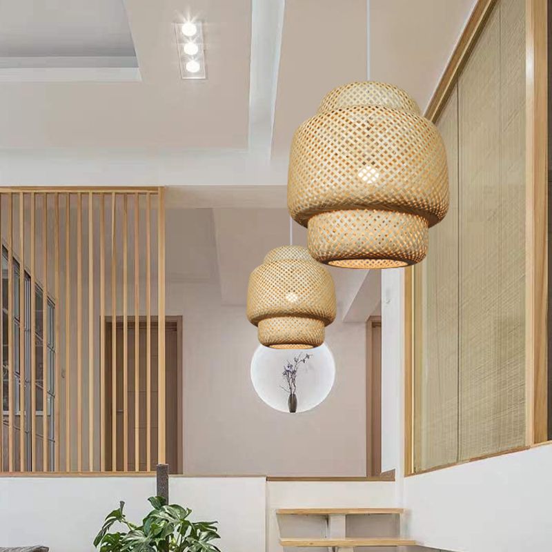 Nordic Weaving Pendant Lighting Bamboo 1-Light Dining Room Ceiling Suspension Lamp