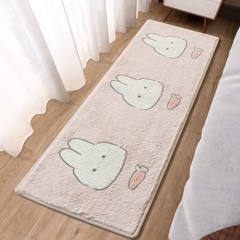 White Flower Indoor Rug Polyester Kids Area Rug Non-Split Backing Carpet for Bedroom