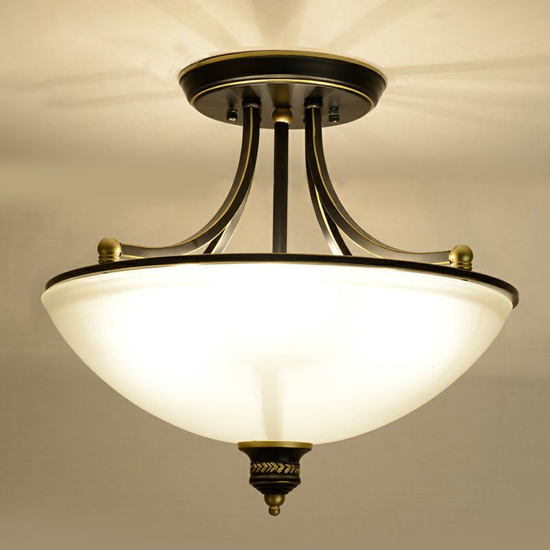 Iluminación de techo de cocina en forma de tazón vidrio esmerilado tradicional de 4 luces semi flush luminos