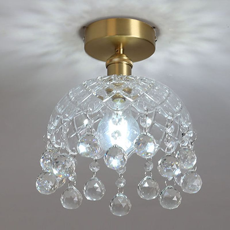 Crystal Crown Semi Flush Mount in Colonial Style Copper Indoor Ceiling Light