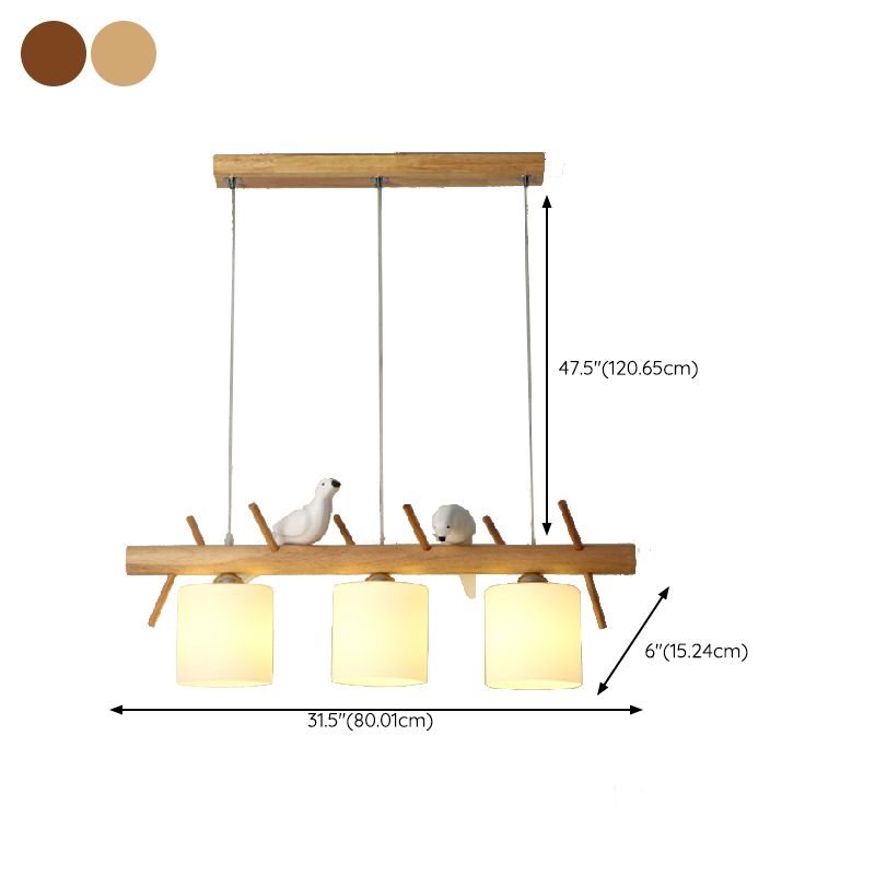 Modern Hanging Light Cylindrical Island Light Fixture with Glass for Dining Room