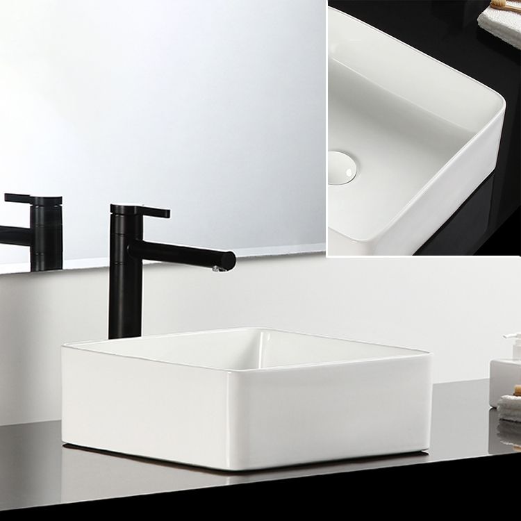 Bathroom Sink Ceramic White Square Black Faucet Bathroom Sink