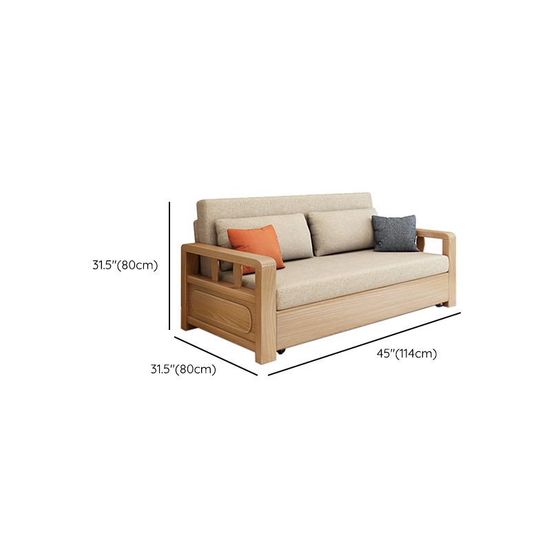 Solid Wood Futon Sleeper Sofa Scandinavian Square Armed Sofa Bed