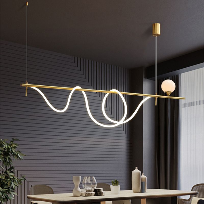 Modern Style Linear Down Lighting Pendant Metal 2 Heads Hanging Pendant Lamp