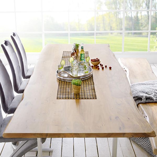Table moderne en bois massif pour restaurant Table à manger rectangulaire avec double piédestal