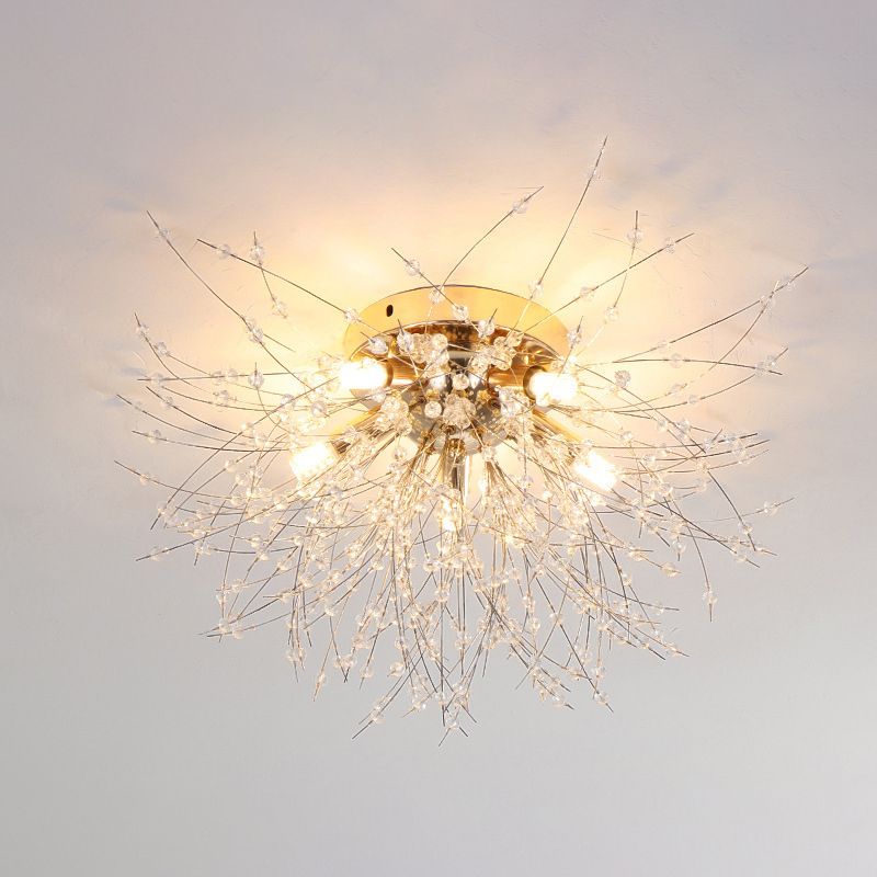 Diente de león Luz de montaje semi empotrada Decoración de cristal lujosa moderna Montaje empotrado en el techo para dormitorio
