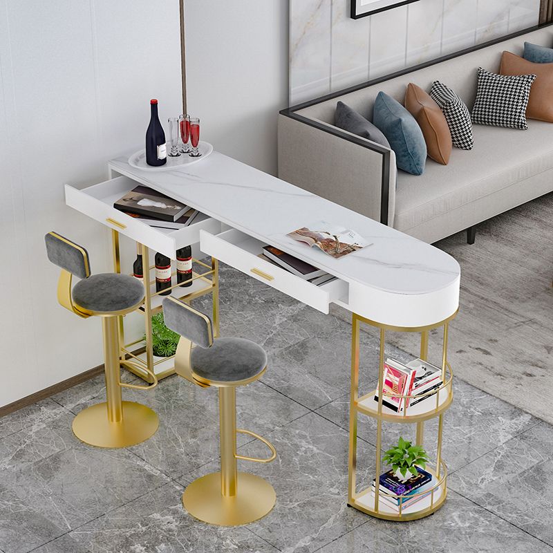 White Stone Glam Indoor Bar Dining Table Iron Double Pedestal Bistro Table Fixed Table