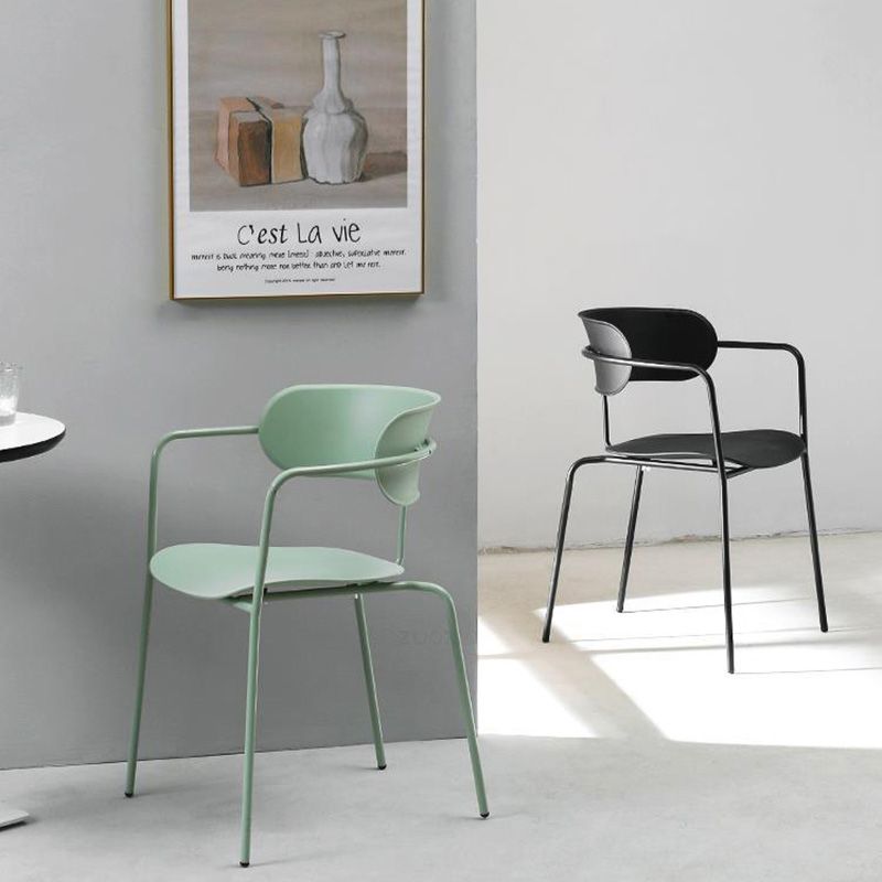 Contemporary Metal Dining Room Chair Arm Open Back Dining Side Chair for Dining Room