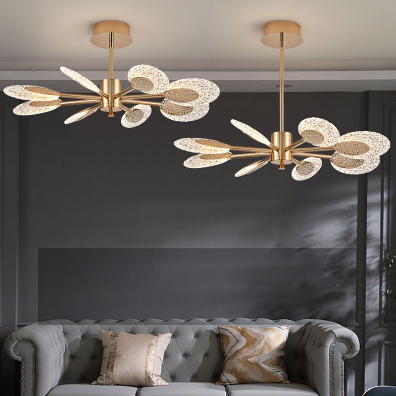 Éclairage de lustre postmoderne de plafond en métal doré pour foyer
