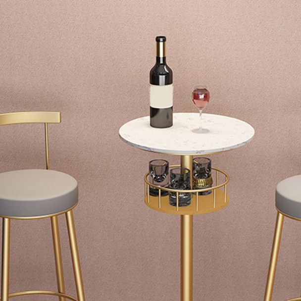 1/3 Pieces Glam Iron Bar Table Set Storage Bistro Set with Faux Marble Top