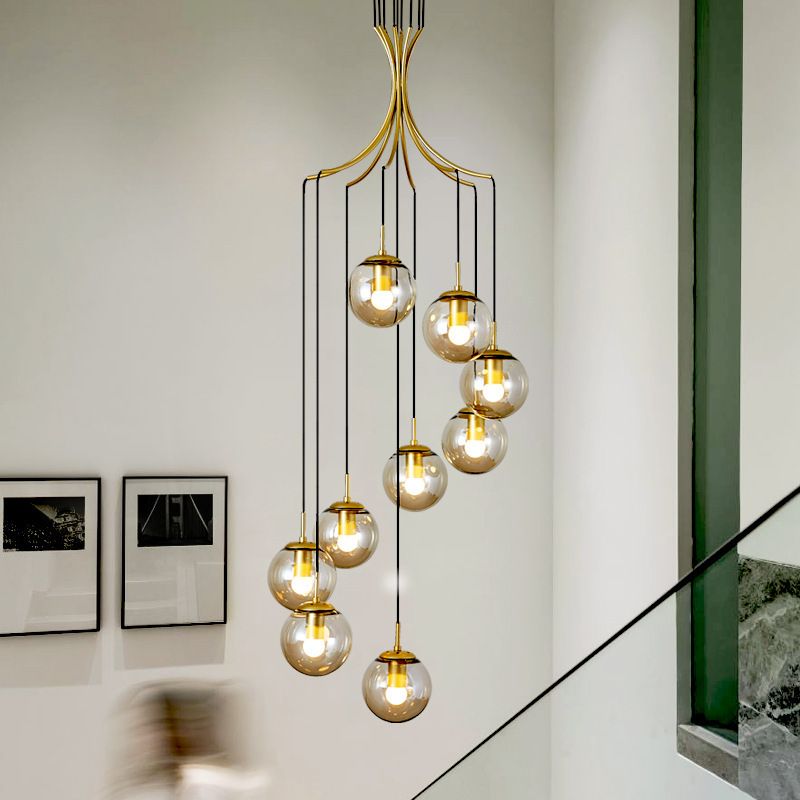 Modern Minimalist  Multiple Globe Shade Pendant Light  Glass Long Hanging Lamp  for Living Room