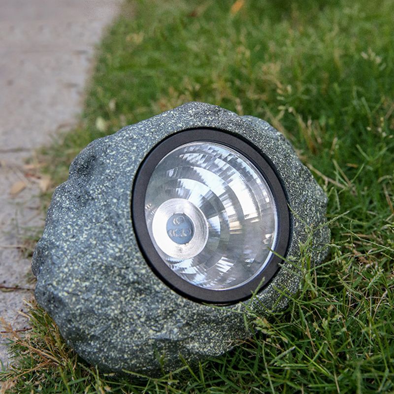 Stone Shaped LED Lawn Spotlight Simplicity Resin Courtyard Solar Powered Pathway Lamp in Grey