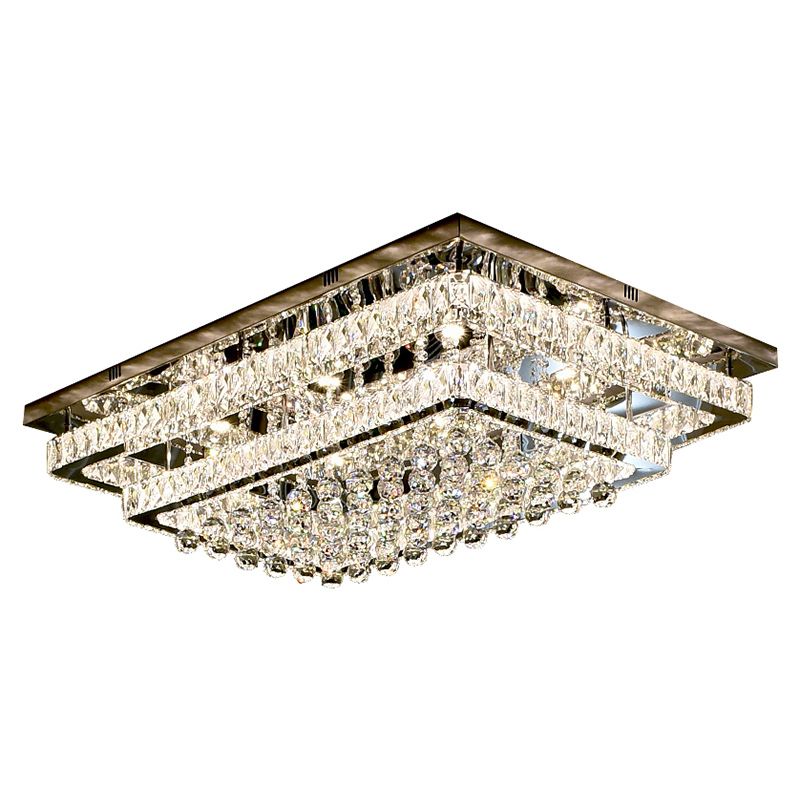 Rectangle Shaped LED Flush Mount Light Simplicity Crystal Stainless-Steel Flush Mount Ceiling Light