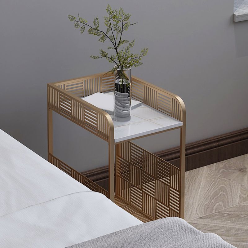 19.69" Tall Stone/Iron Nightstand Contemporary 1 - Shelf Night Stand