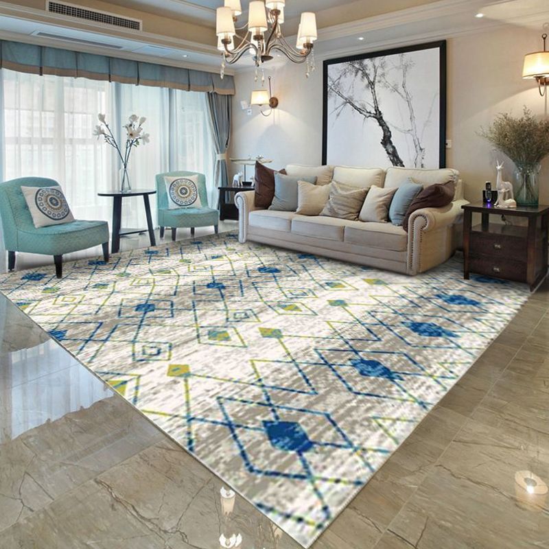 Vintage Tribal Pattern Rug Green and Blue Rug Polyester Washable Pet Friendly Anti-Slip Carpet for Living Room