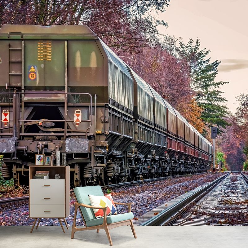 Photography Industrial Mural Decal with Train Landscape for Living Room