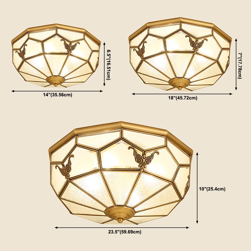 Vintage Shaded Ceiling Light Fixture Glass Ceiling Mount Chandelier in Brass